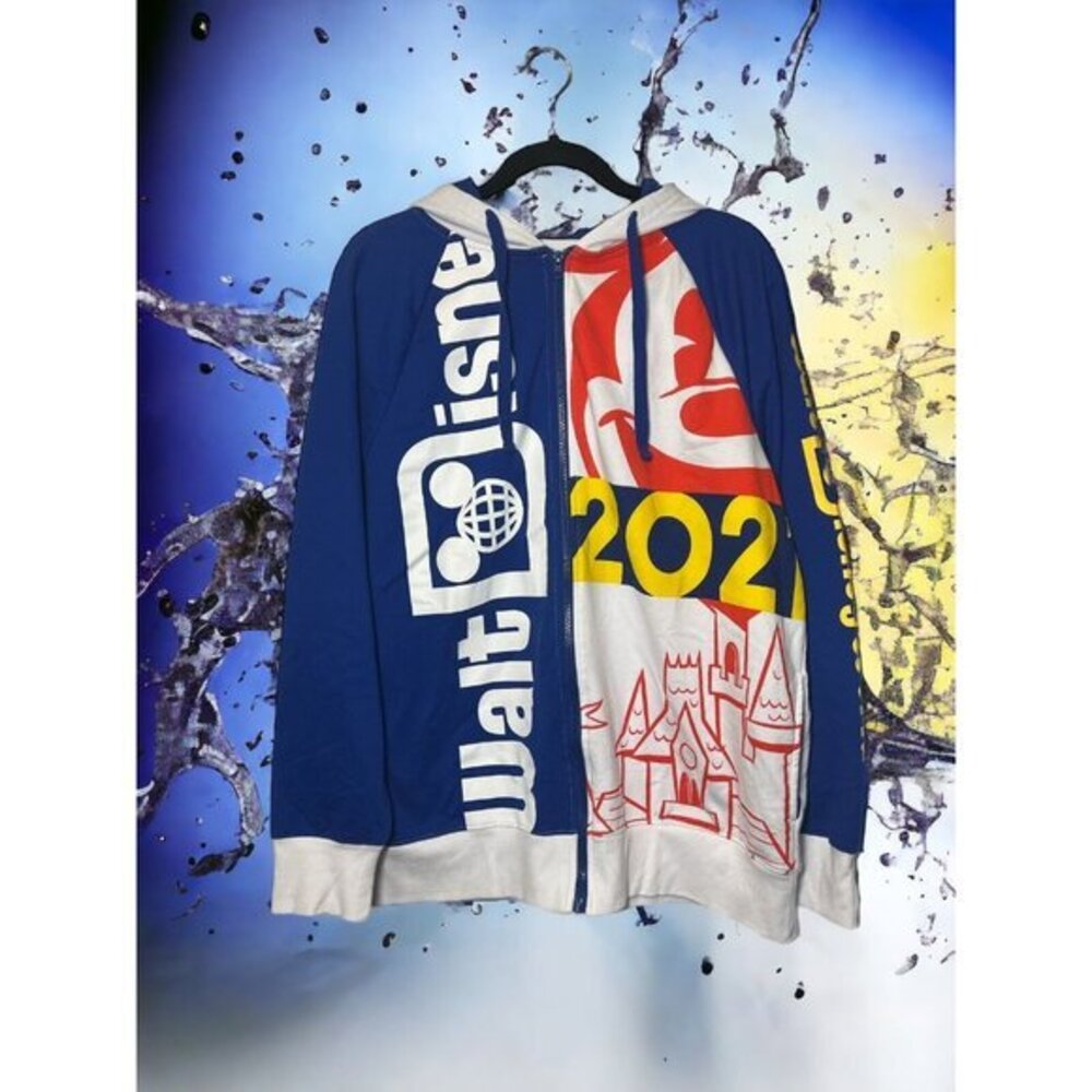 Disneyland Resort 2021 Adult Zip Hoodie Drawstring Walt Disney‎ Sz L Oversized